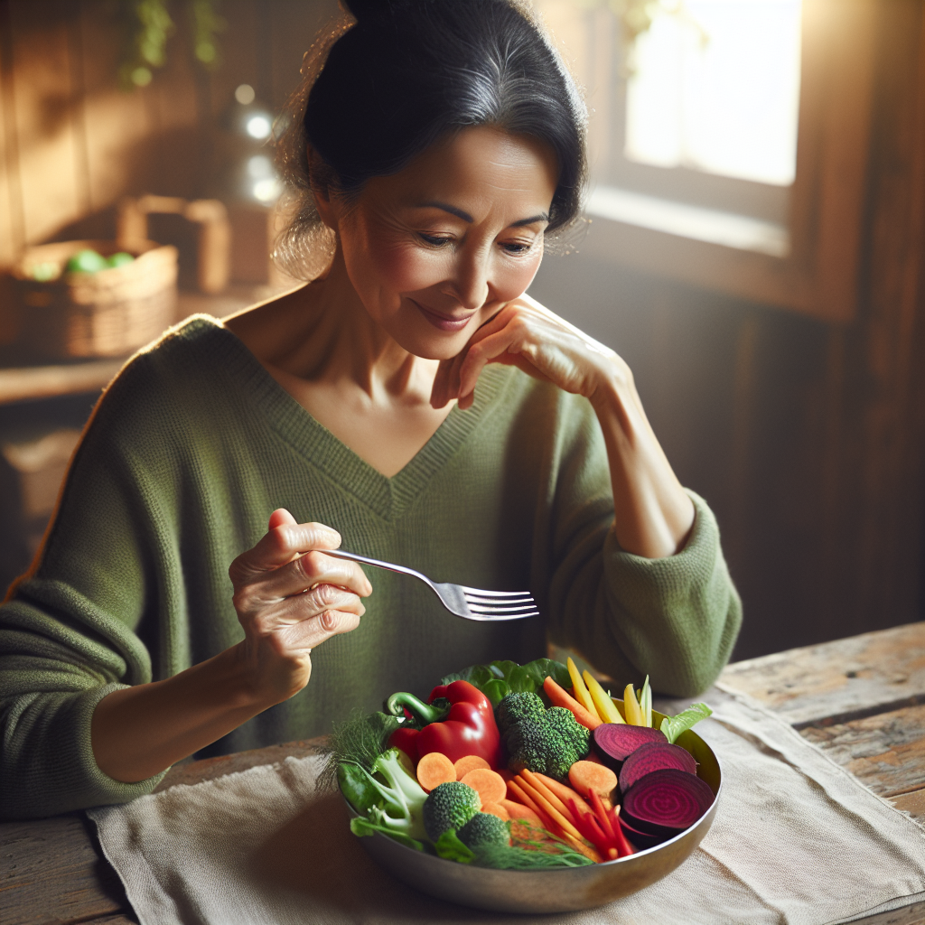 a person eating vegetables