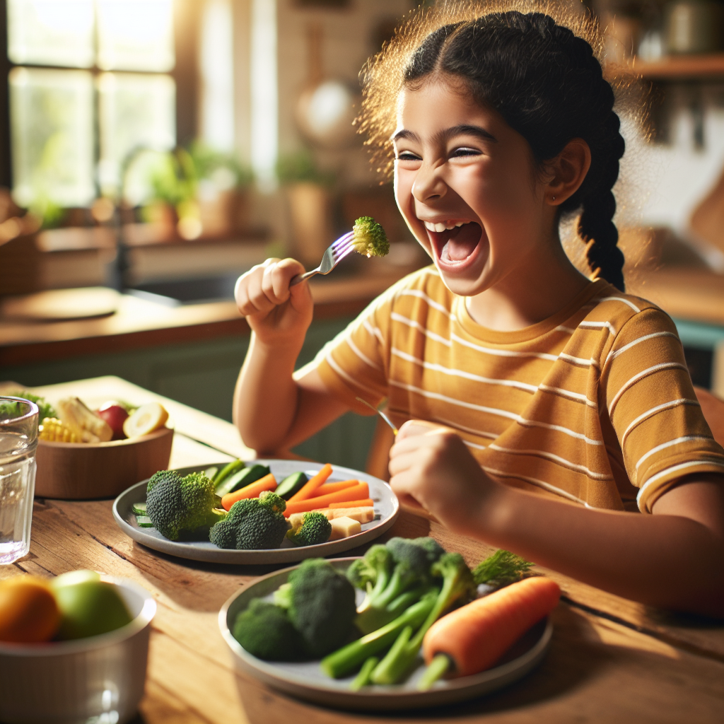 Young person eating vegetables